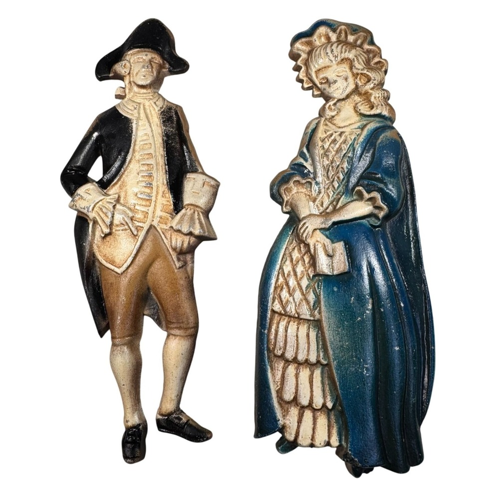 Vintage Sexton‎ USA Colonial Couple Wall Plaques Cast Metal 1960s MCM Decor Pair
